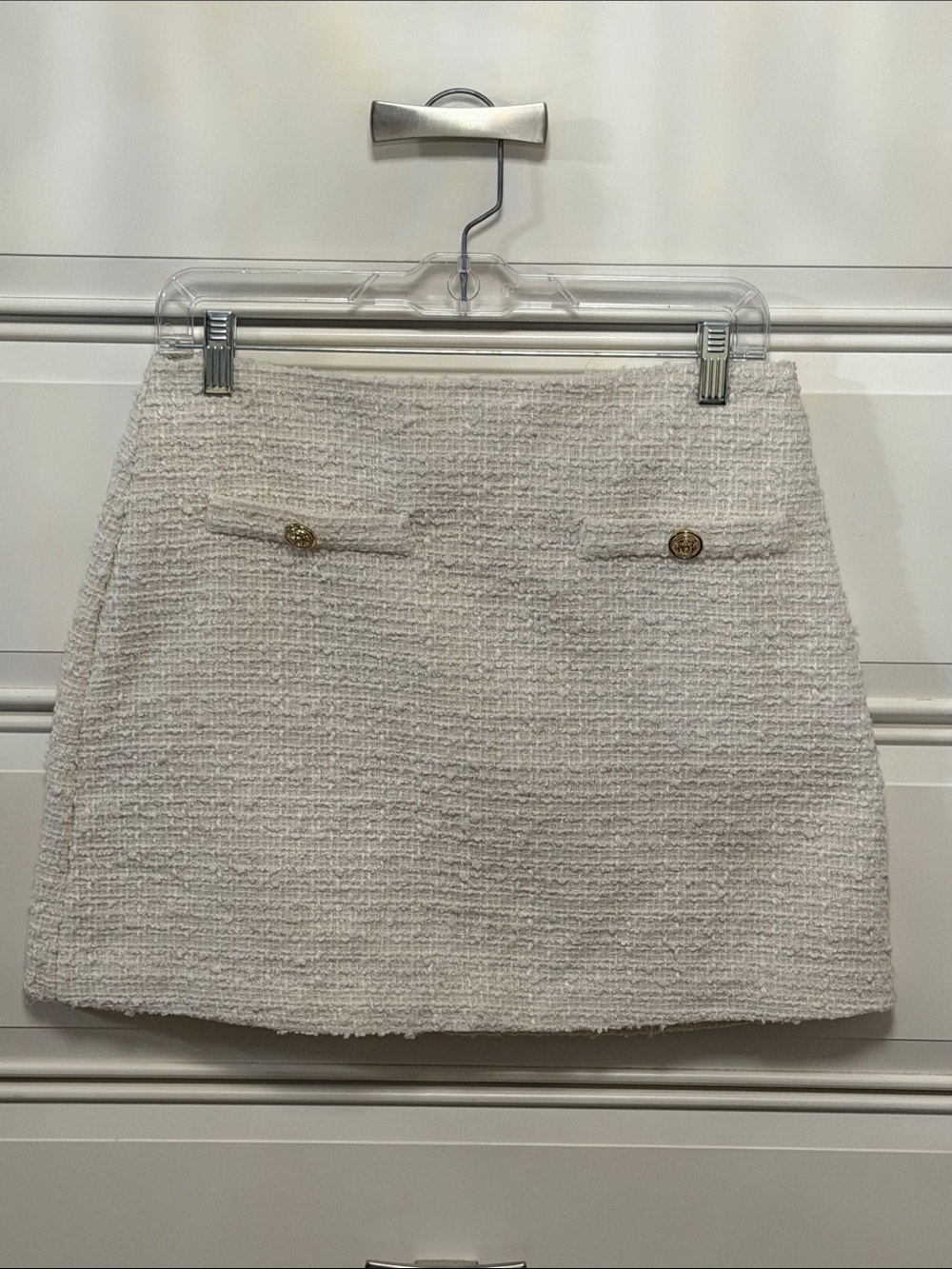 H&M Cream Bouclé Mini Skirt with Gold Buttons